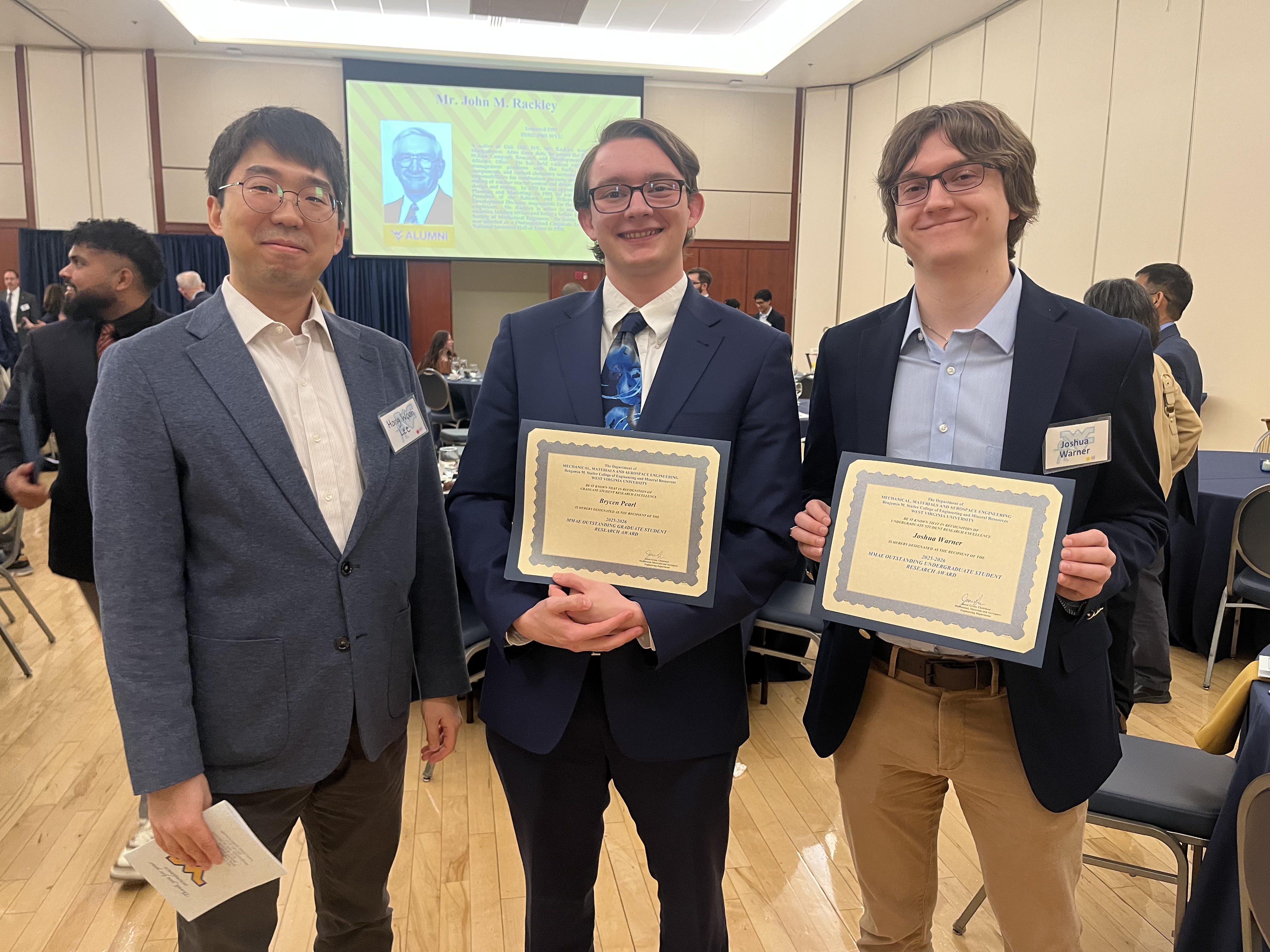 Brycen and Josh at the 2026 WVU MMAE Honors Banquet (April 2026)